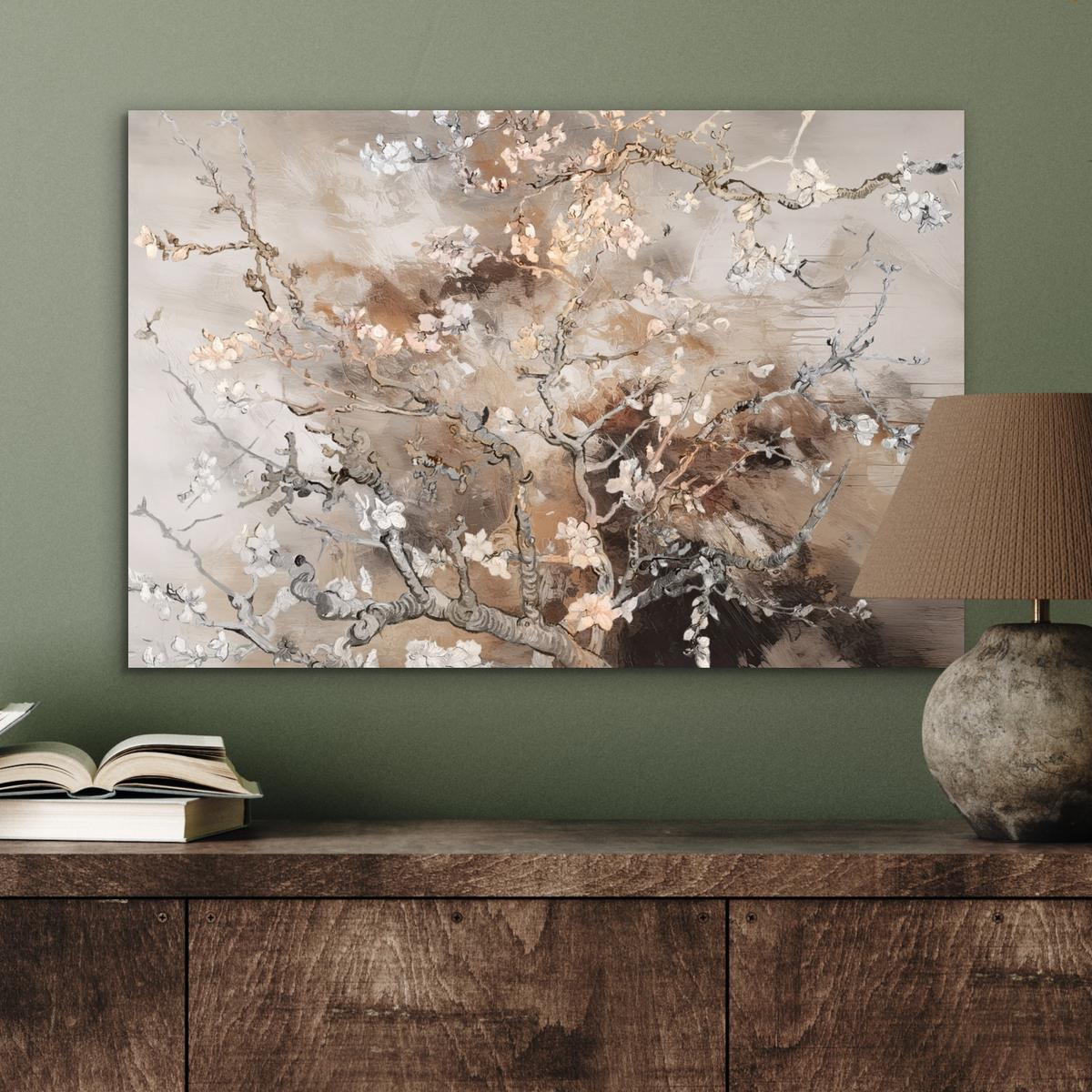 METALLBILD Mandelblüte - Kunst - Van Gogh - Beige - Abstrakt Wandbild 60x40 cm - Braun, Metall (60/40cm) - MuchoWow