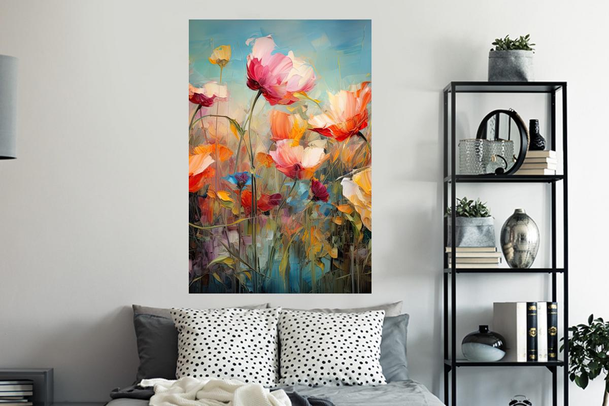 WANDTATTOO Blumen - Aquarell - Kunst - Botanisch - Natur Wandaufkleber 80x120 cm - Orange, Kunststoff (80/120/0.1cm) - MuchoWow