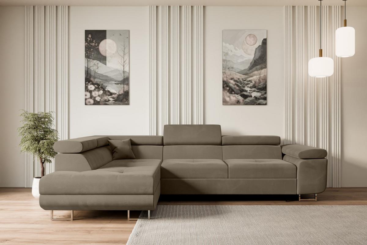 ECKSOFA mit Schlaffunktion und Bettkasten GUSA-L 272x202x107 cm Braun Velours - Silberfarben/Braun, Holzwerkstoff/Textil (202/272cm) - ALTDECOR