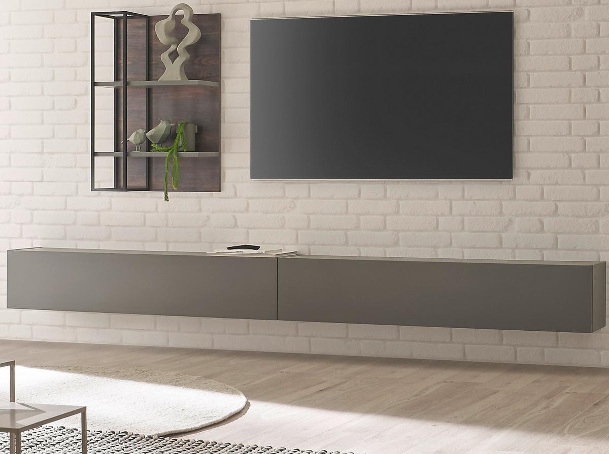 WOHNWAND Thermo Eiche, grau, Wohnkombination 3-teilig 304 x 170 cm - Eichefarben/Grau, Holzwerkstoff (304/170/30cm) - Furn.Design