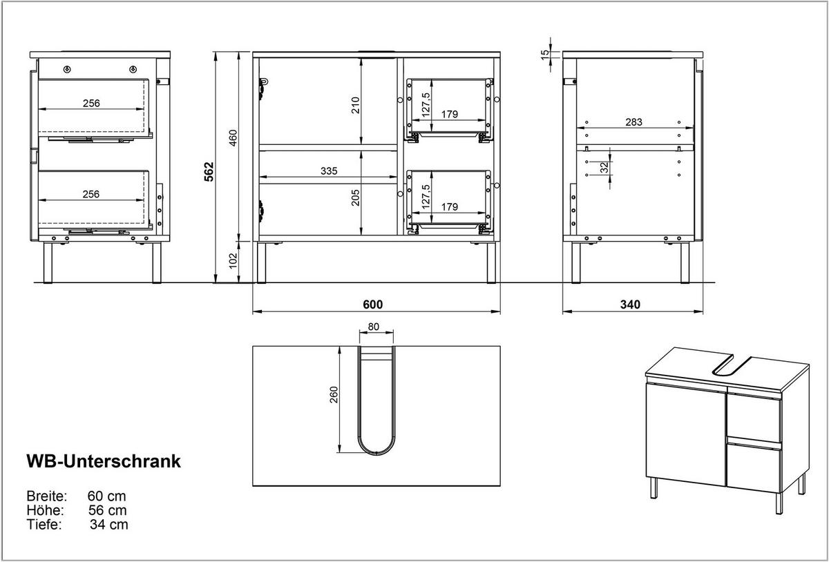 WASCHBECKENUNTERSCHRANK Weiß und Eiche Grandson 60x34x56 cm mit Chromfüßen VEER - Braun, Holz/Metall (60/56/34cm) - KADIMA DESIGN