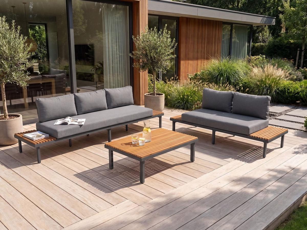 LOUNGE-SET mit Tisch 5-Sitzer Akazienholz Dunkelgrau Fivizzano - Dunkelgrau/Braun, Holz - Beliani