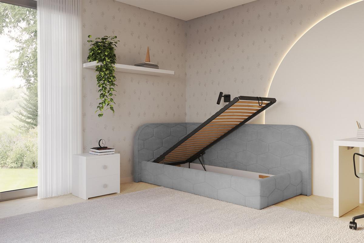EINZELLBETT Jugendbett mit Bettkasten und Matratze H3/H4, Rechts - JAXY 80x200 Grau - Silberfarben, Holzwerkstoff/Textil (80/200cm) - ALTDECOR
