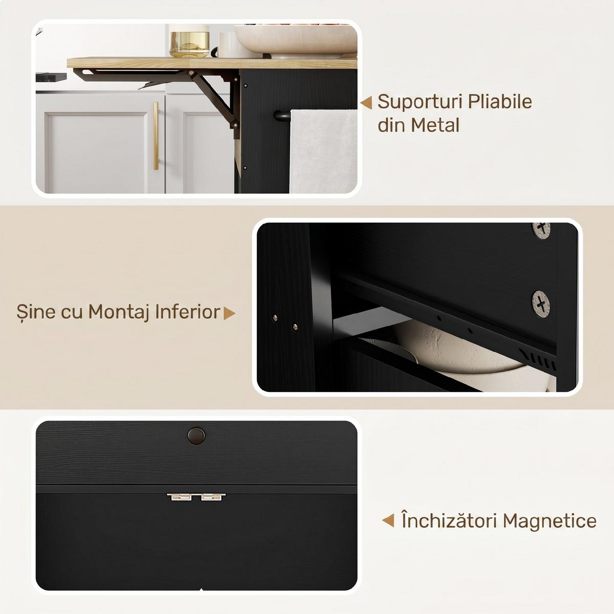 KÜCHENINSEL Spanplatte MDF Schwarz - Schwarz, Holzwerkstoff/Metall (42/87/106cm) - HOMCOM