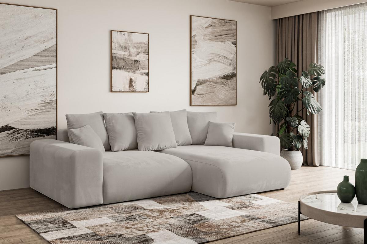 ECKSOFA Ottomane rechts ESKAR-L 266x176x72 Hellbraun Velours - Hellbraun/Schwarz, Holzwerkstoff/Kunststoff (176/266cm) - ALTDECOR