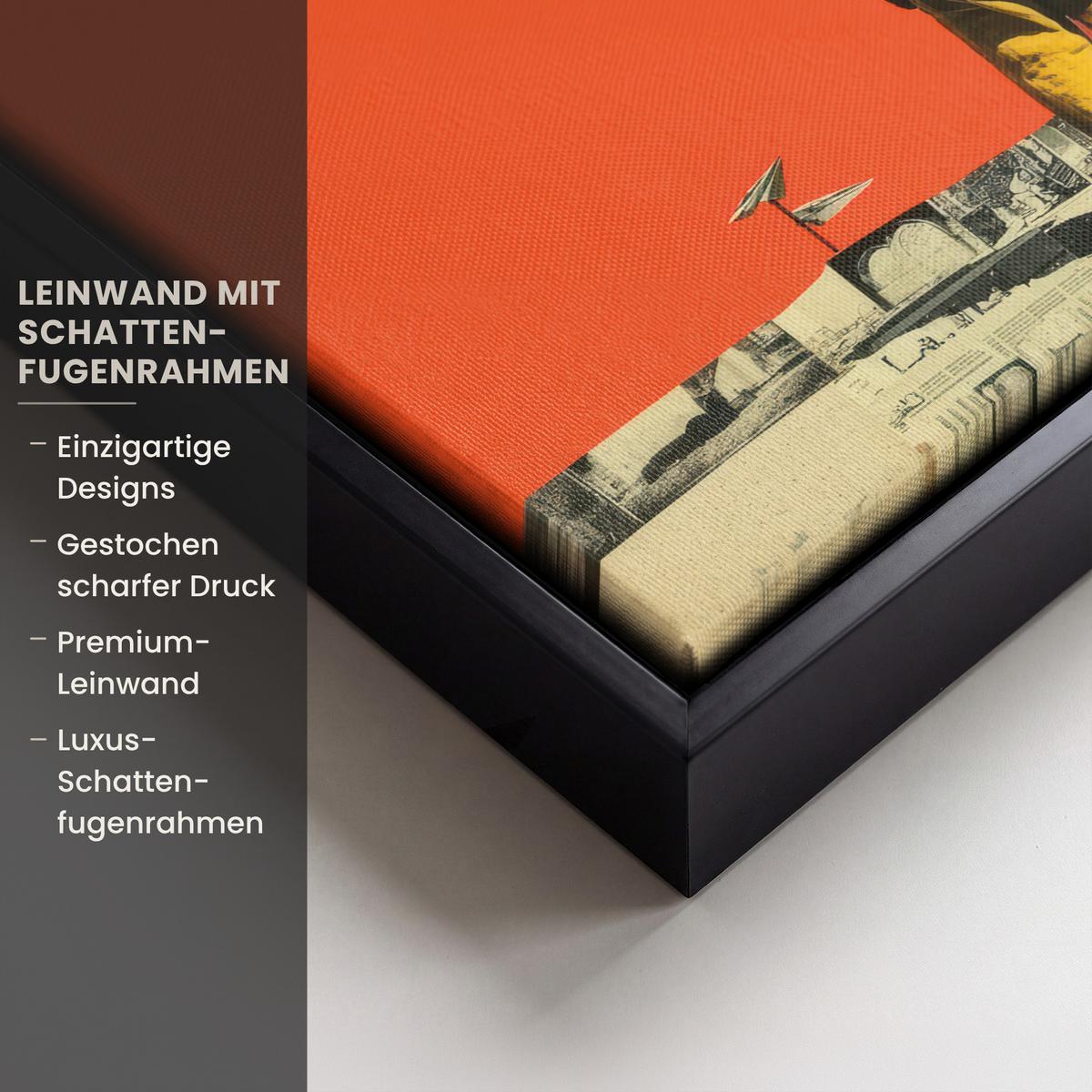 LEINWAND Bilder mit Rahmen - Retro - Junge - Hund - Rot - Grün - 30x20 - Orange, Textil (30/20cm) - MuchoWow