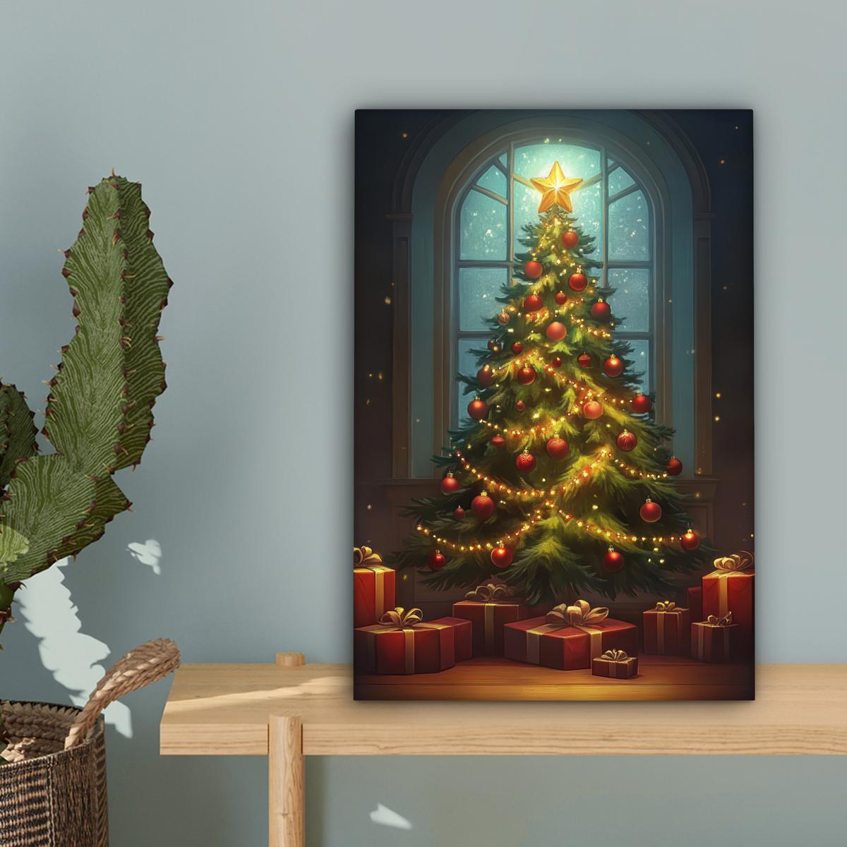 LEINWANDBILD Weihnachtsbaum - Geschenk - Winter Deko Wohnzimmer 20x30 cm - Grün, Textil (20/30cm) - MuchoWow