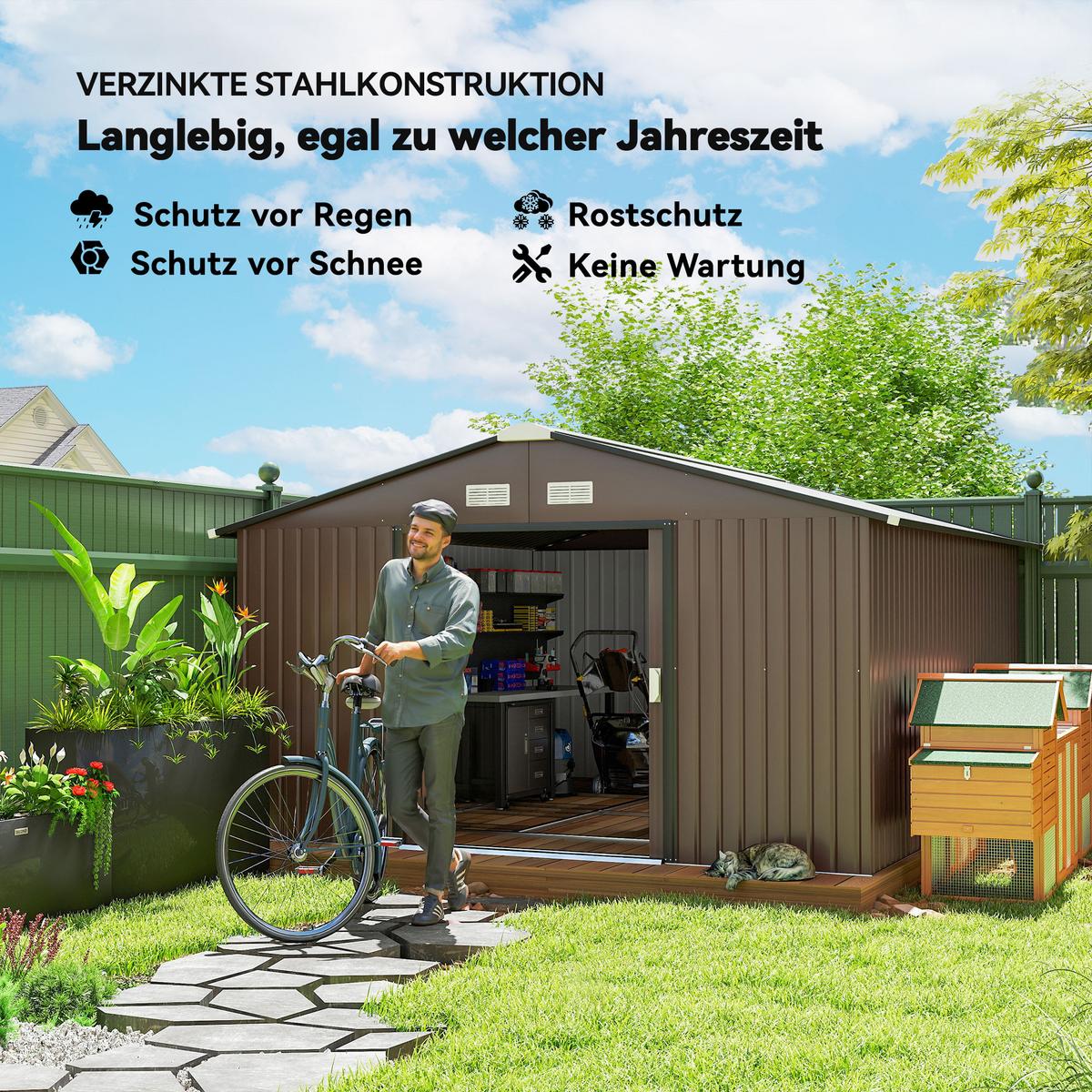 GERÄTEHAUS, Stahl, Braun - Braun, Metall (340/200/386cm) - Outsunny