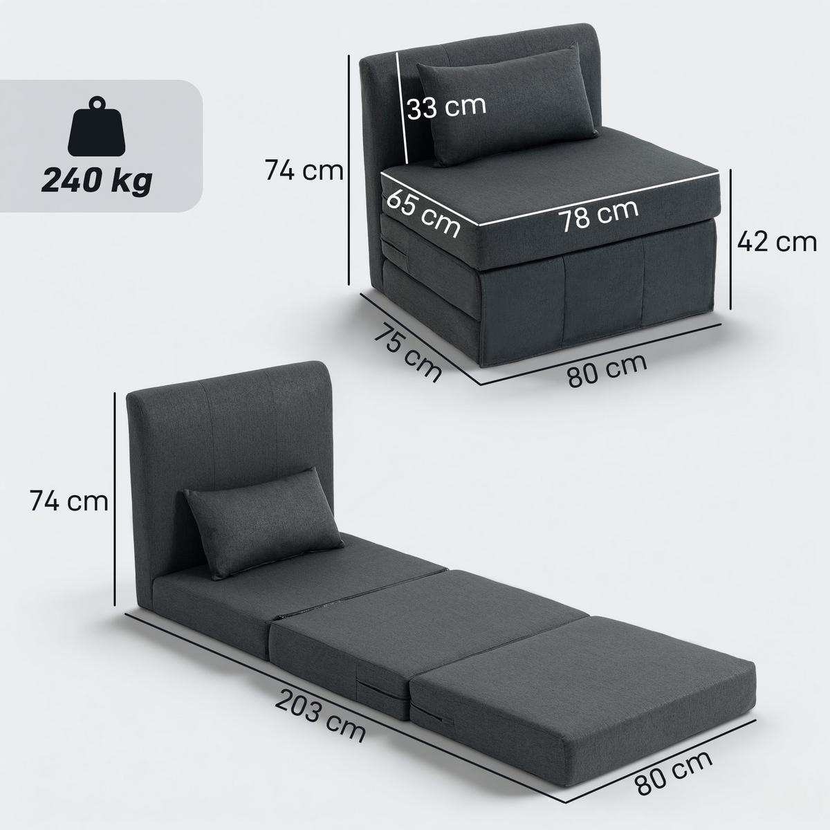 BODENSESSEL Polyester Schaumstoff Dunkelgrau - Dunkelgrau, Textil (75/74/80cm) - HOMCOM