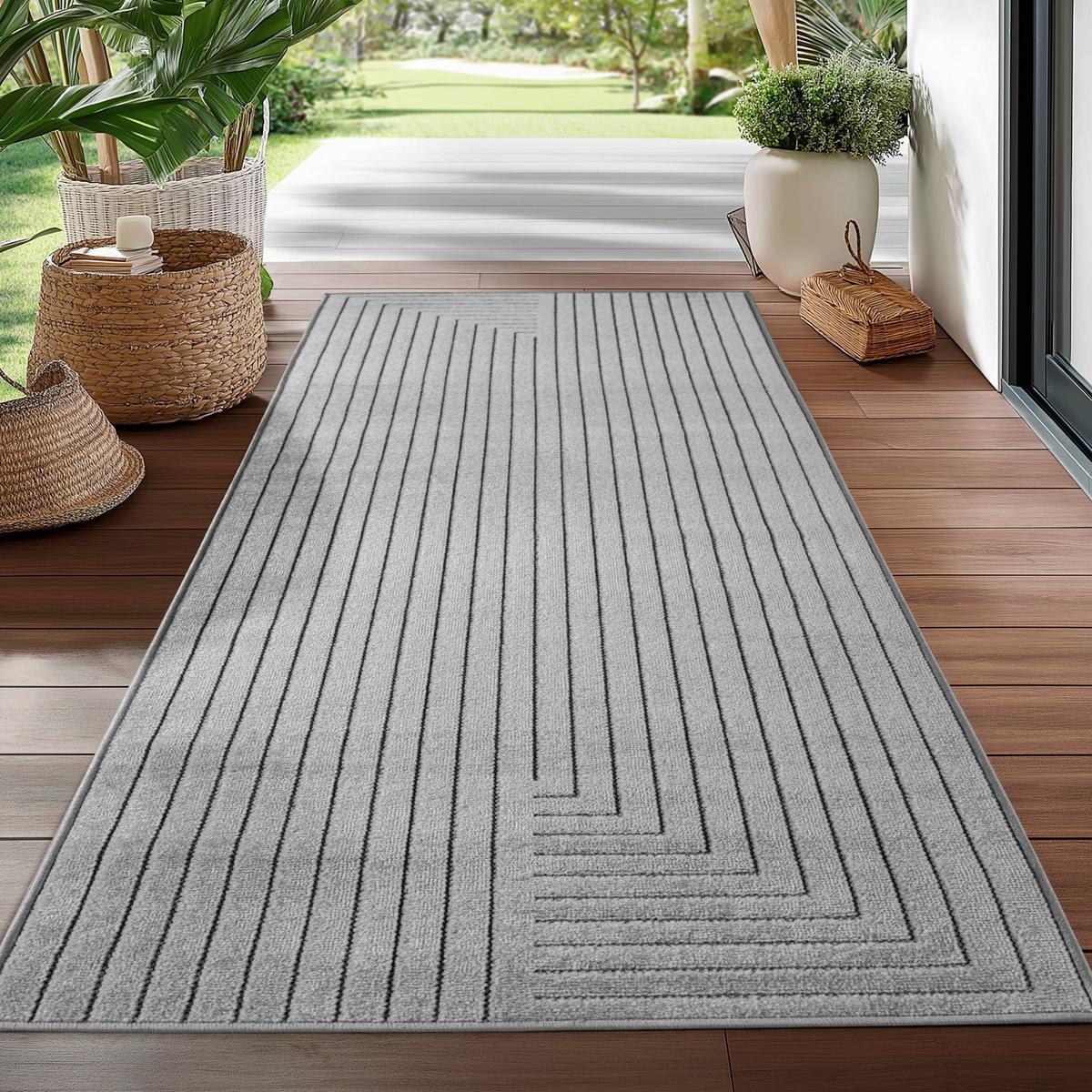 TEPPICH Outdoor ENGADIN in Silber, im Skandi-Stil mit 3D-Design, aus Polypropylen, 80 x 150 cm - Silberfarben, Textil (150/80cm) - KADIMA DESIGN