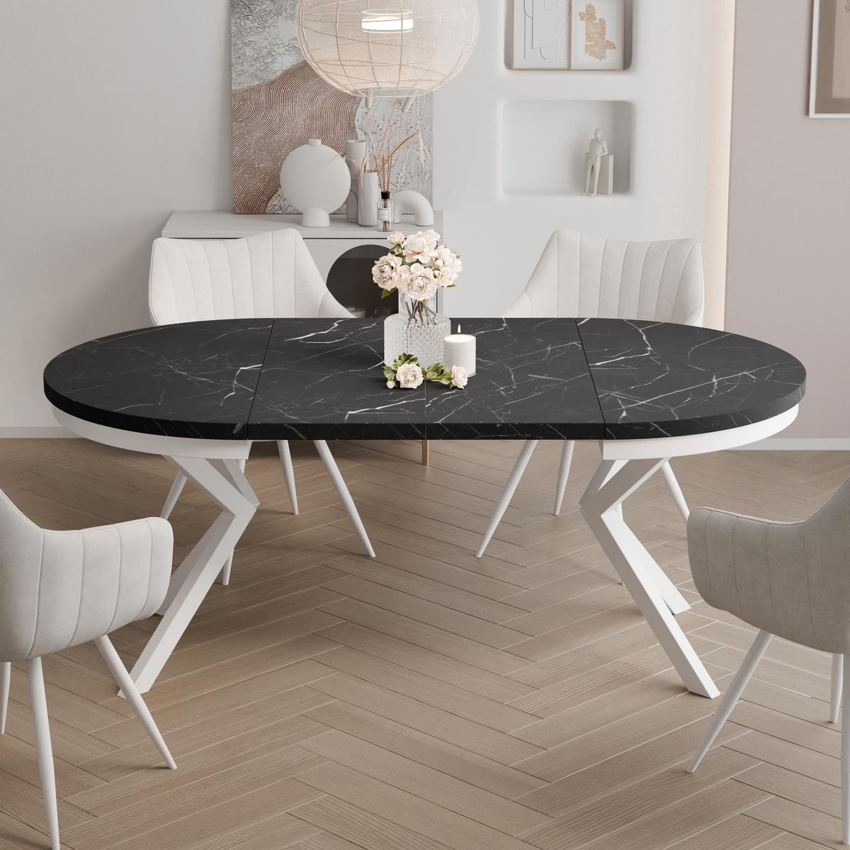 AUSZIEHTISCH MILTON 90-166/76 cm mit Metallgestell und Zarge, Weiß / Grigia Pietra - Weiß/Grau, Holzwerkstoff/Metall (90/90/76cm) - Idohome