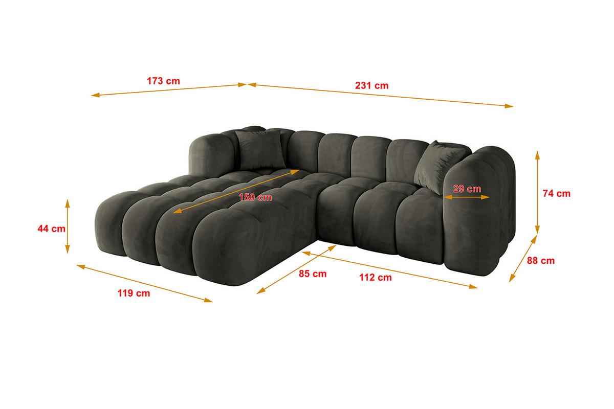 ECKSOFA Ottomane Links OLEA-L1 - 231x173x74 cm Schwarz - Schwarz, Holzwerkstoff/Kunststoff (231/173cm) - ALTDECOR