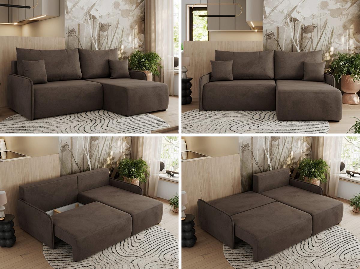 ECKSCHLAFSOFA ARPA L Braun Velvet - rechts - Schwarz/Braun, Kunststoff/Textil (150/198cm) - MKS