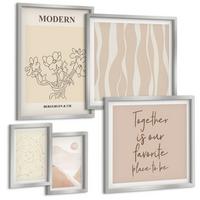 BILDER SET 5er Set - 50x50 cm & 20x30 cm & 40x60 cm Silberner Rahmen - Abstrakte Formen und Farben - Silberfarben, Kunststoff (40/60cm) - TULUP