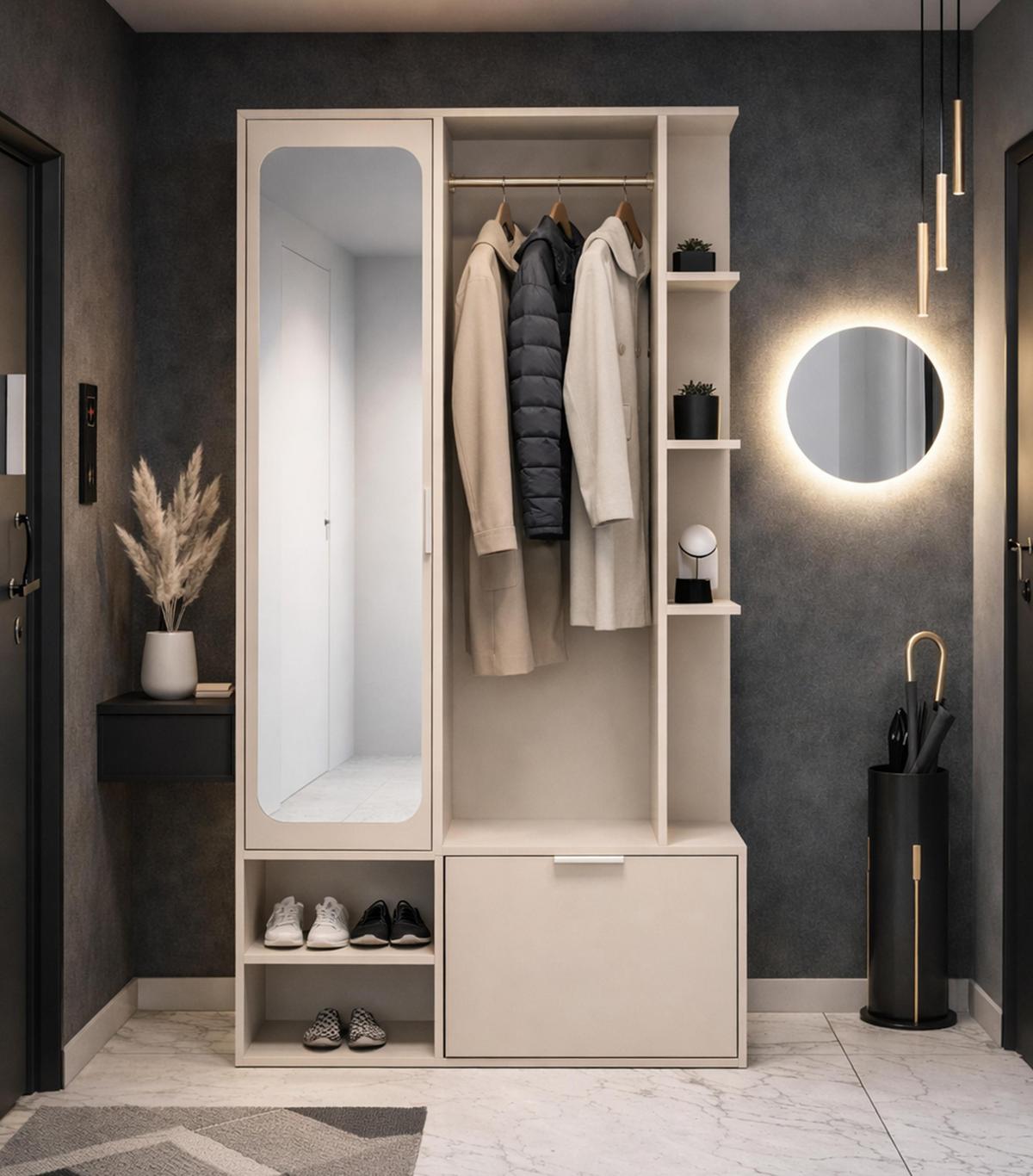 GARDEROBENSCHRANK Nemrut Beige 100/189/33 cm – Modern, mit Spiegel und viel Stauraum - Beige, Holzwerkstoff/Kunststoff (100/189.4/33cm) - AX Living