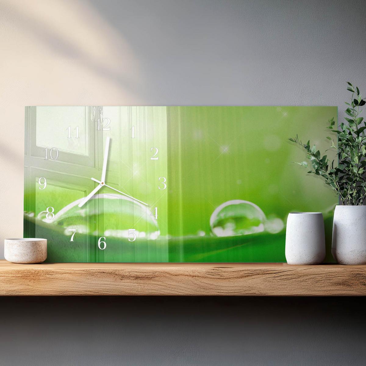 WANDUHR aus Glas 60x30 cm - Wassertropfen - Grün, Glas (60/30/0.4cm) - TULUP