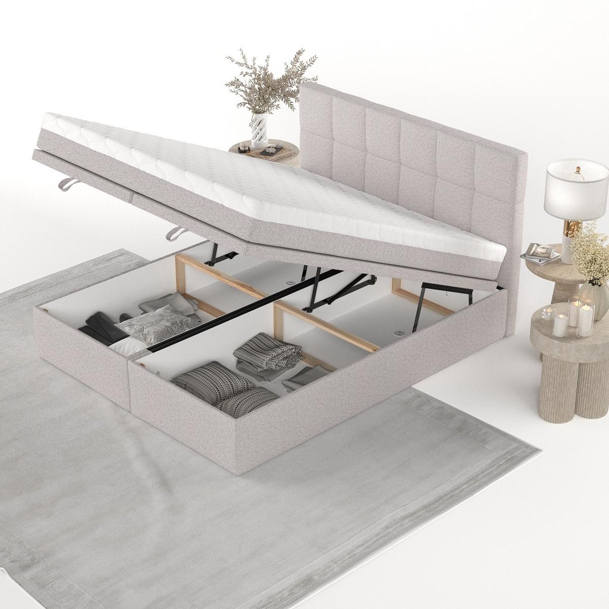 BOXBETT Elano 160/200 cm Beige im Riva Stoff - Beige/Schwarz, Holz/Holzwerkstoff (160/200cm) - AltaBeds