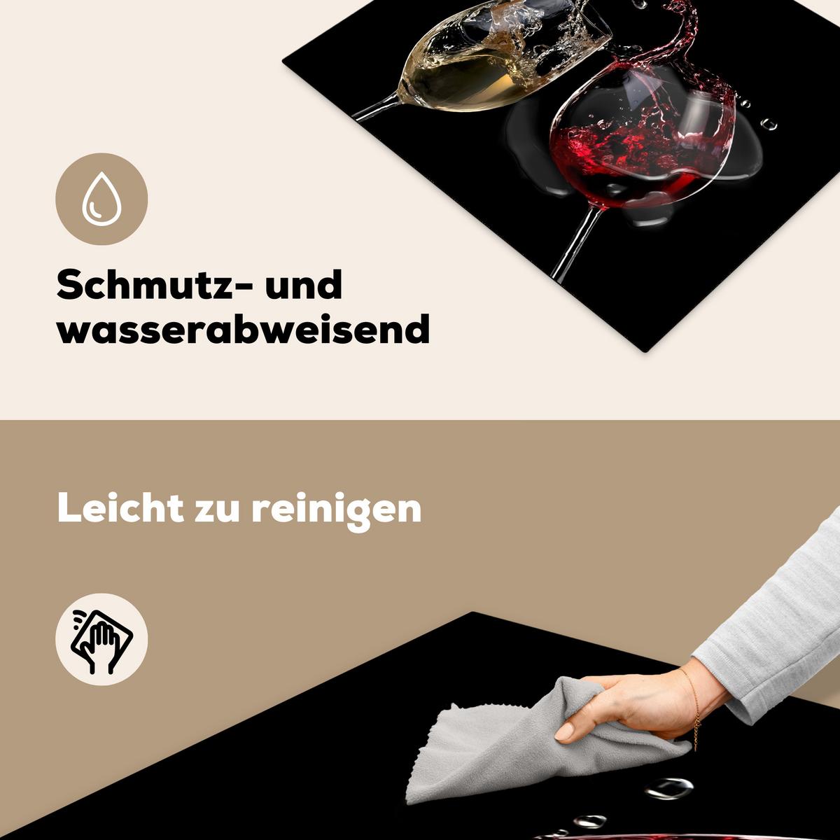 HERDABDECKPLATTE Rotwein - Weißwein - Glas - Schwarz Herdabdeckung Induktionsfeld 65x52 cm - Weinrot, Kunststoff (65/52/0.2cm) - MuchoWow