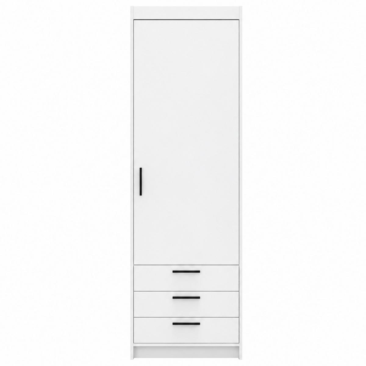 DREHTÜRENSCHRANK Elena mit 1 Tür und 3 Schubladen, Weiß - Weiß, Holzwerkstoff (60/190/53cm) - Beautysofa