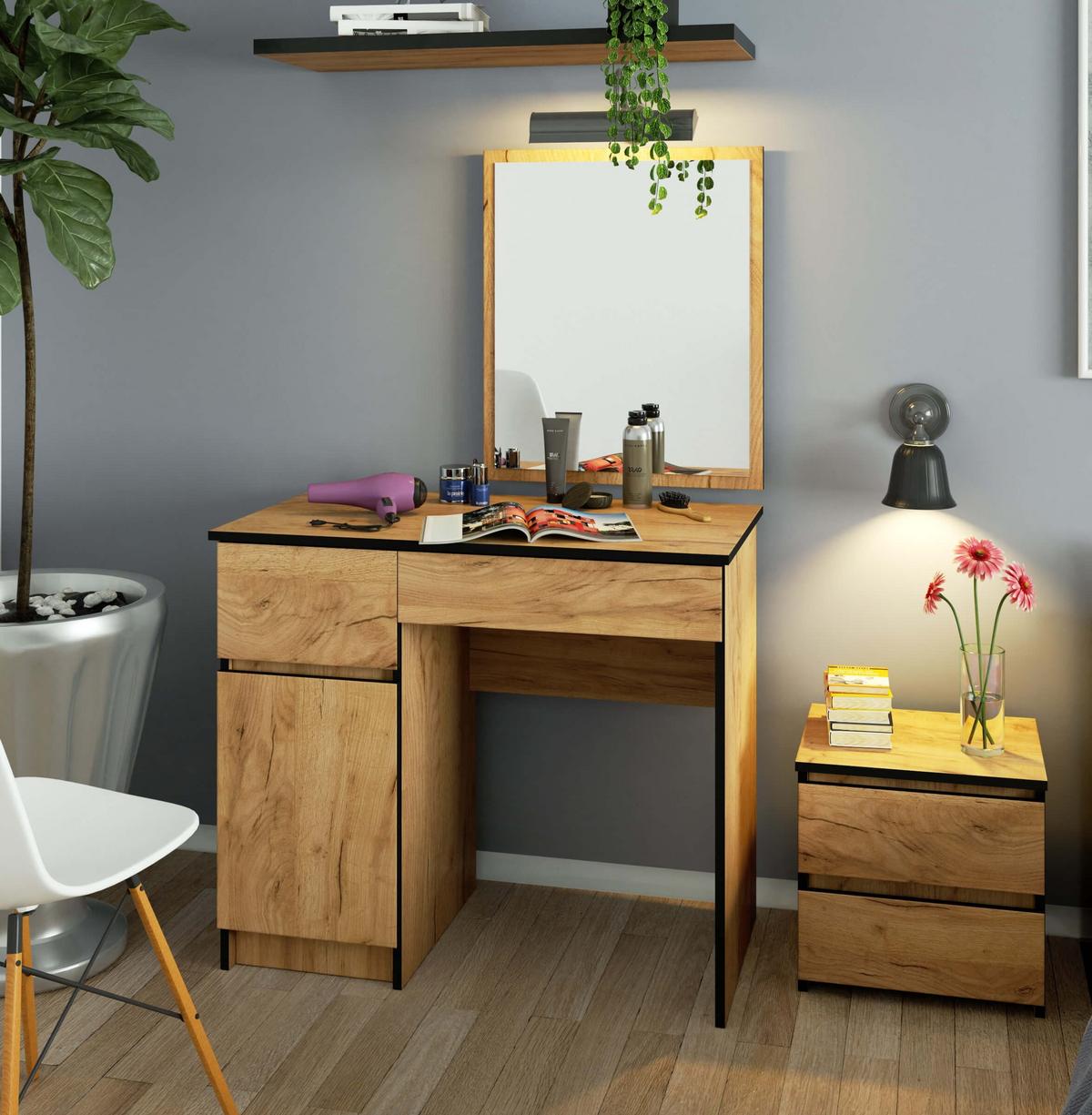 SCHMINKTISCH mit Spiegel - Sonoma Eiche, Holz (90/142/50cm) - RAUMHIRSCH FURNITURE