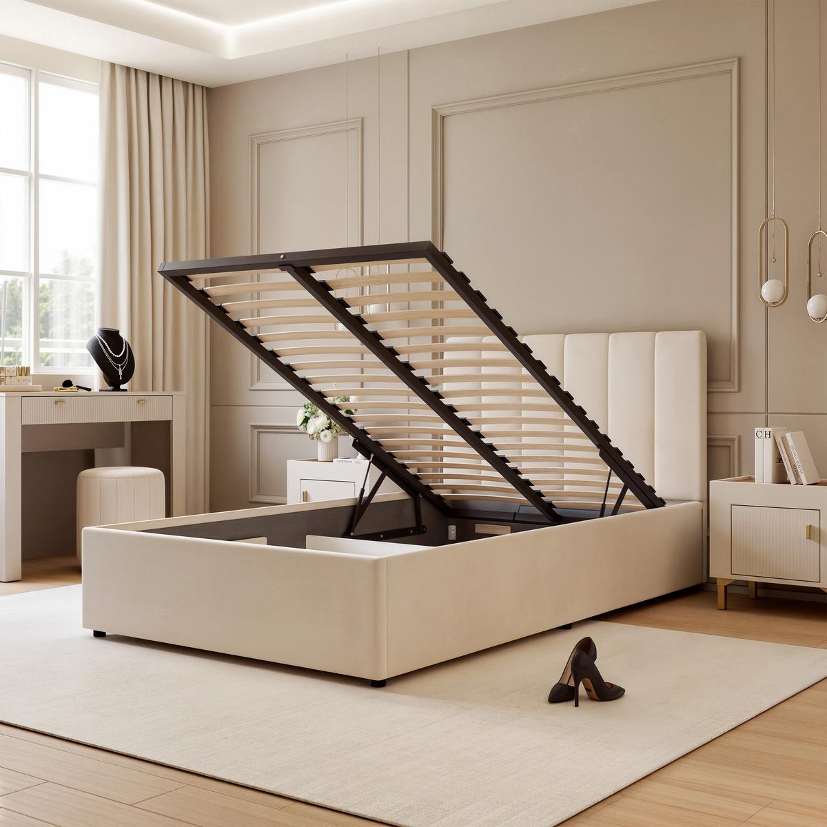 POLSTERBETT AVENA 160/200 cm Bettkasten, Beige - Beige/Schwarz, Holzwerkstoff/Textil (160/200cm) - Idohome