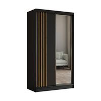 KLEIDERSCHRANK mit Spiegel-Schiebetüren und Aluminium-Leisten - NALLA - 120 cm Schwarz+Schwarz+Artisan - Anthrazit/Eiche Artisan, Holzwerkstoff (120/216/61cm) - ALTDECOR