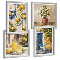 BILDER SET 4er Set - 50x50 cm & 40x60 cm Silberner Rahmen - Zitronengarten mit Getränken - Silberfarben, Kunststoff (50/50cm) - TULUP