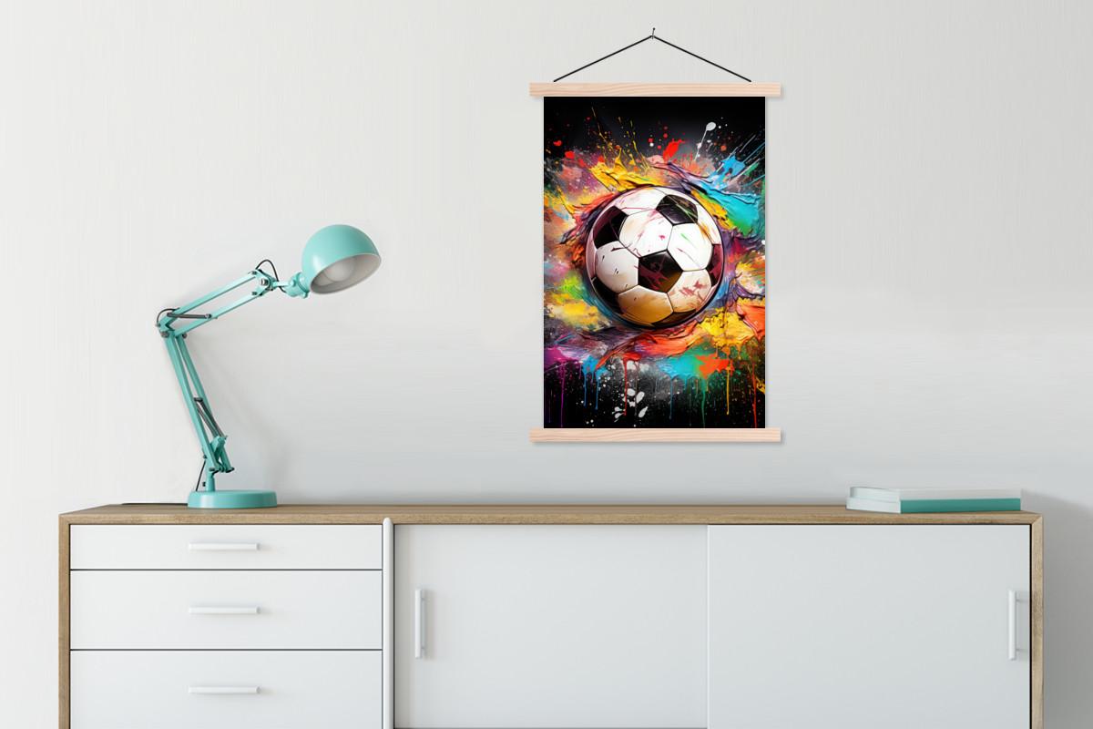 POSTER MIT MAGNETLEISTEN Fußball - Farbe - Farben - Schwarz - Weiß Wandbild Schlafzimmer 60x90 cm - Weiß, Textil (60/90/0.15cm) - MuchoWow