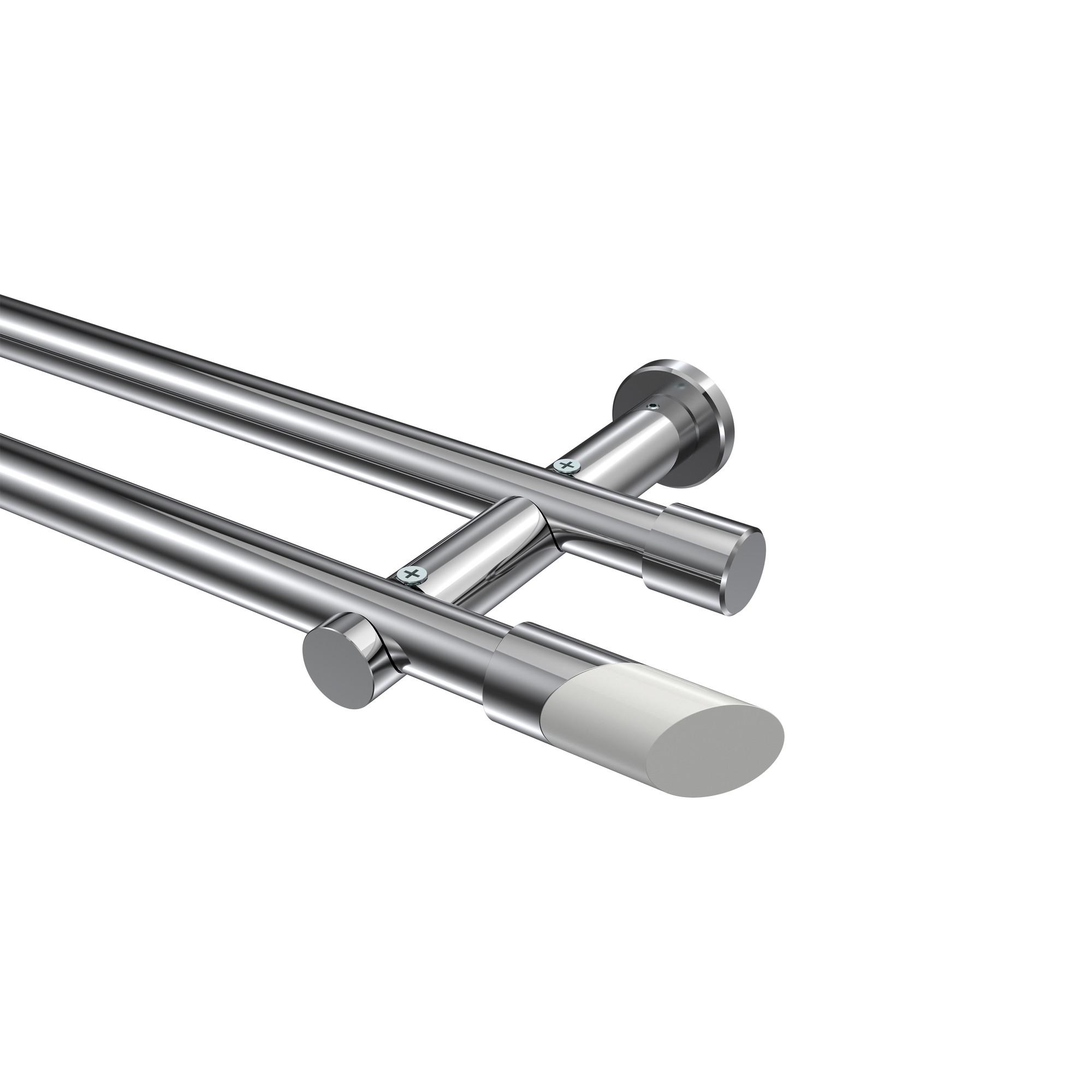 GARDINENSTANGE Platon Verano 360 cm (geteilt in 2 x 180 cm), 2-läufig (ohne Ringe), 20 mm Ø Chrom - Chromfarben/Weiß, Metall (360cm) - INTERDECO