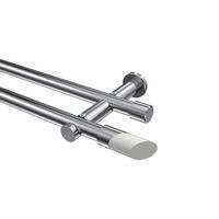 GARDINENSTANGE Platon Verano 360 cm (geteilt in 2 x 180 cm), 2-läufig (ohne Ringe), 20 mm Ø Chrom - Chromfarben/Weiß, Metall (360cm) - INTERDECO