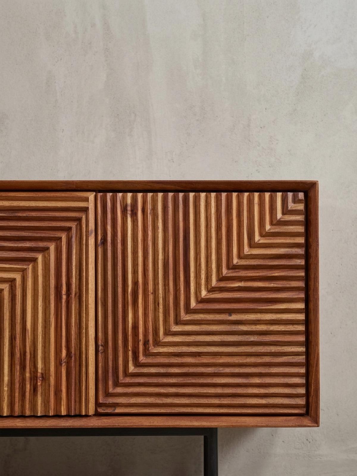 LOWBOARD Massivholz Modern Stil Modell Spectrum mit 3D-Oberfläche und Edelstahl-Gestell - Schwarz/Braun, Holz/Metall (140/54/33cm) - KADIMA DESIGN