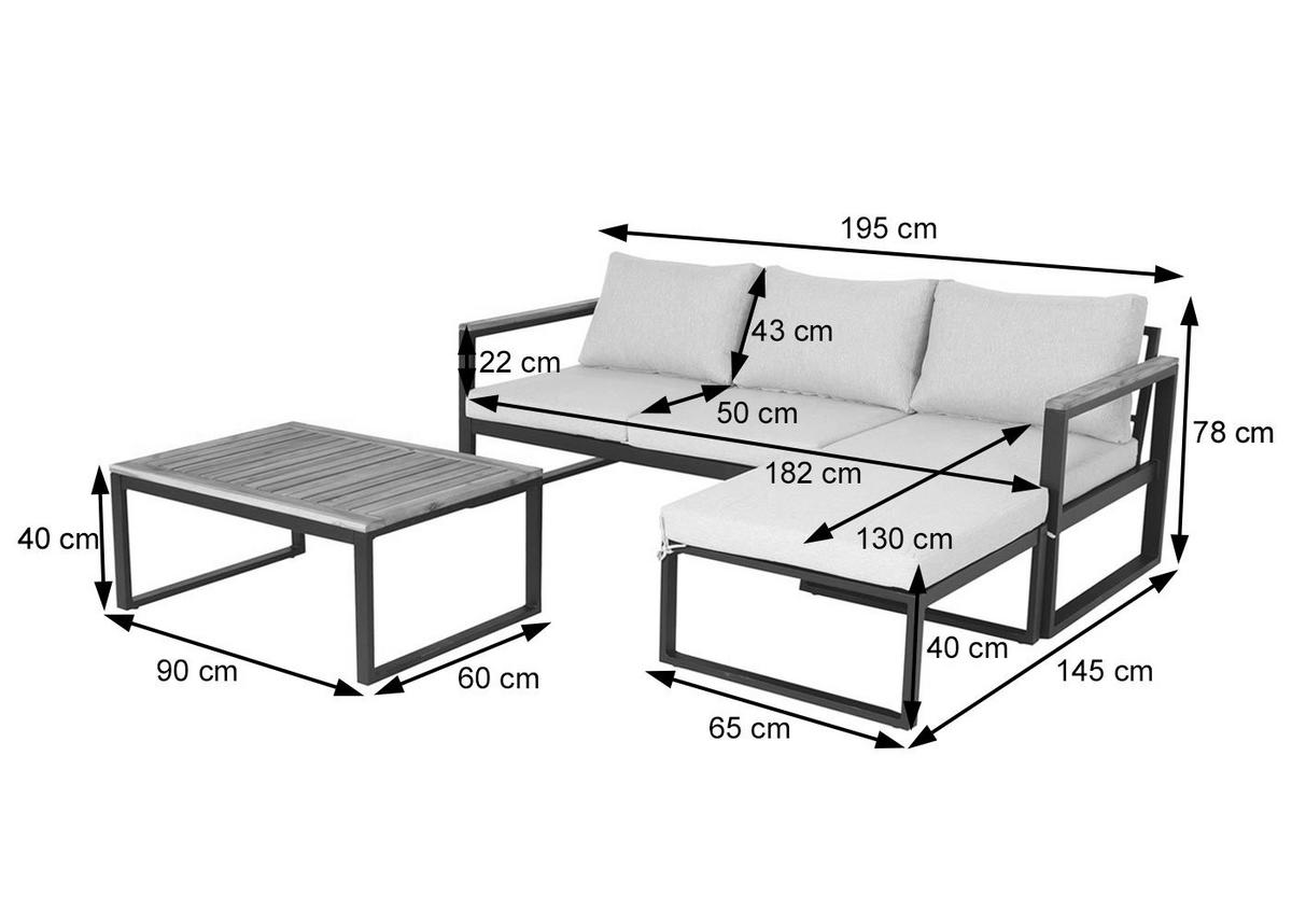 GARTEN-GARNITUR L26B 3ER-SET Braun, Grau - Braun/Grau, Textil - MCW