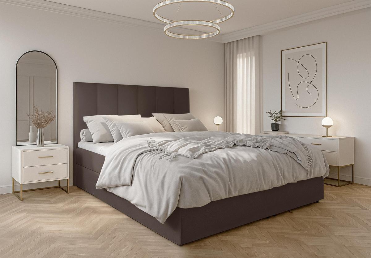 BOXBETT MEREA 140x200 cm mit Bettkasten und Matratze - Braun + TOPPER - Schwarz/Braun, Holz/Holzwerkstoff (140/200cm) - AX Living