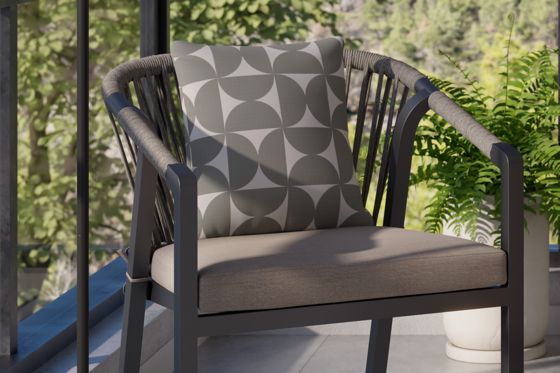 Balkonset Stuhl Anthrazit Carbonstahl pulverbeschichtet Sitzkissen Hellgrau Webstoff Bezug abnehmbar