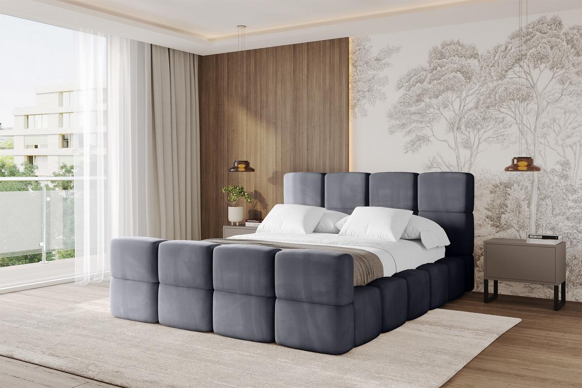 POLSTERBETT mit Bettkasten und Lattenrost, Bett mit Matratze H3/H4, Kopfteil, Boxbett, Doppelbett mit Stauraum - NATA-Z 120x200 Dunkelgrau - Dunkelgrau, Holzwerkstoff/Textil (120/200cm) - ALTDECOR