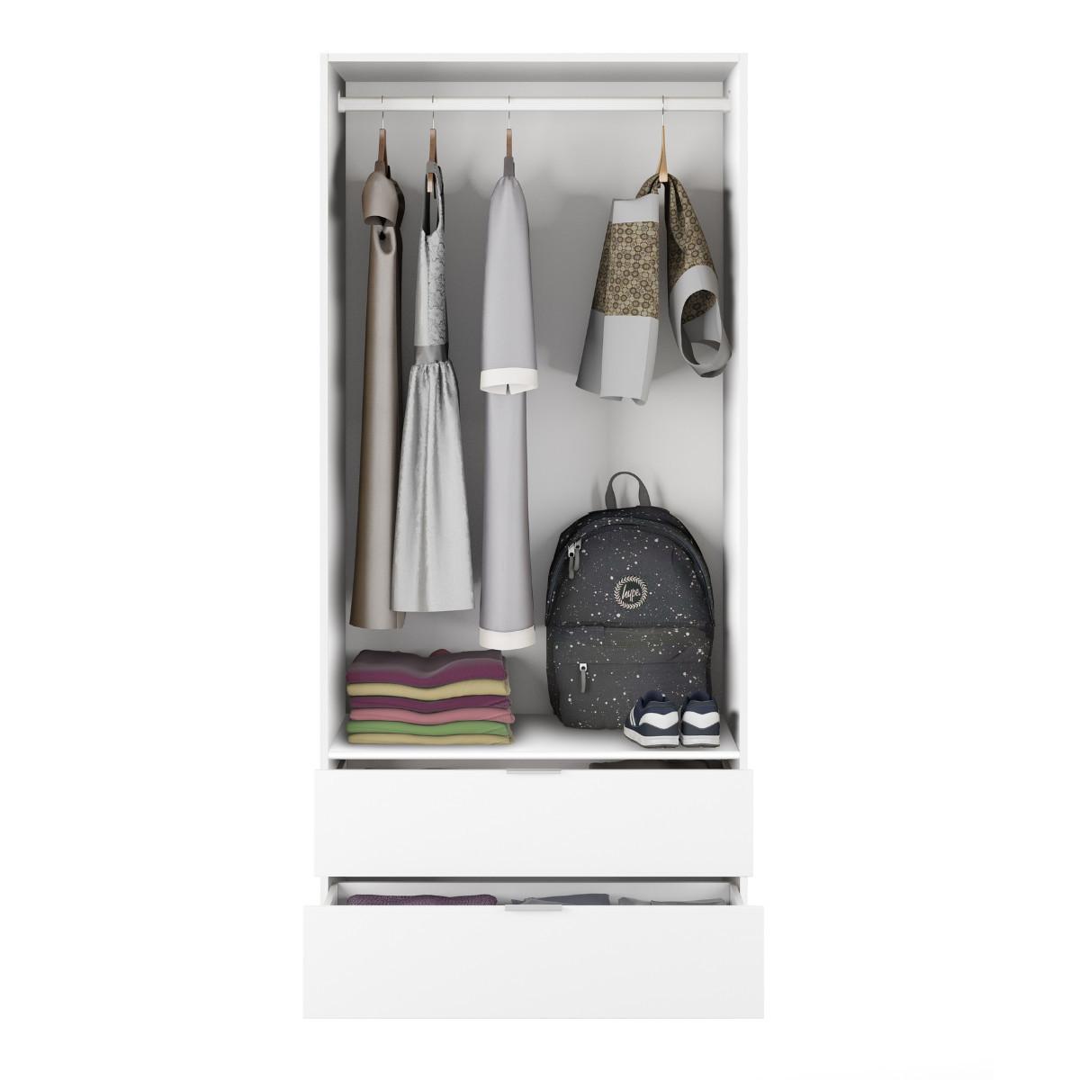 SCHRANK 2 Türen 2 Schubladen 81,2/180/52 cm - Weiß, Holzwerkstoff (81.2/180/51cm) - Calicosy