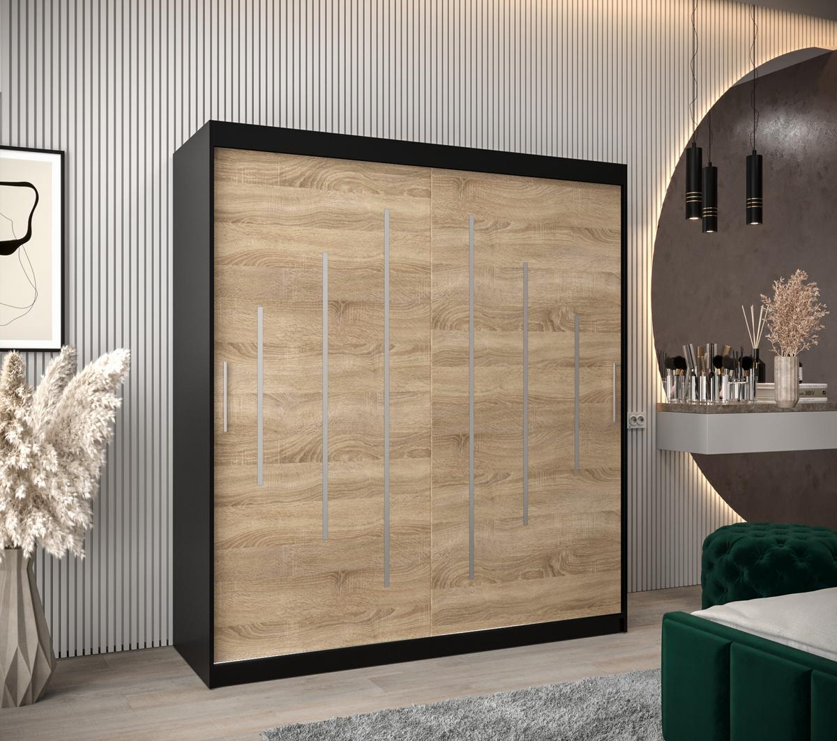 SCHWEBETÜRENSCHRANK 200/180/62 2-türig - Silberfarben/Schwarz, Holz/Kunststoff (180/200/62cm) - Abiks Möbel