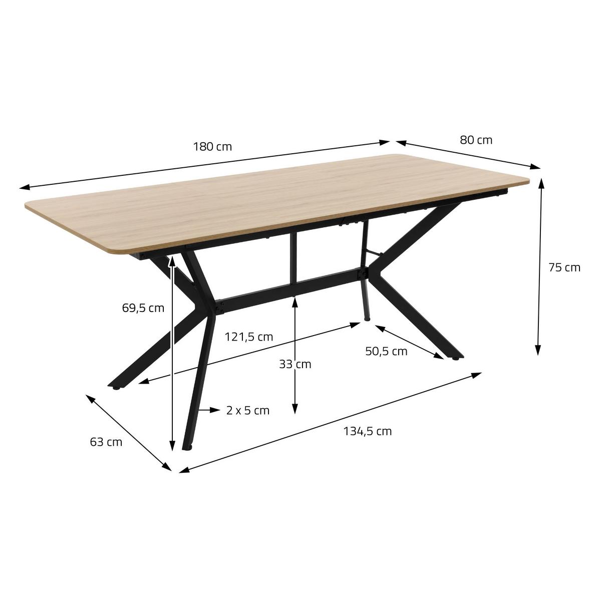 ESSTISCH aus MDF Hellbraun mit Stahlgestell rechteckig - Hellbraun, Holzwerkstoff (180/80/75cm) - ML-DESIGN