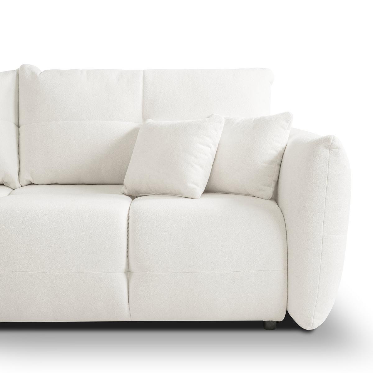 BETTSOFA MODA Creme Geflochtener Stoff mit Schlaffunktion - Creme, Holz (245/86/110cm) - MASSENO