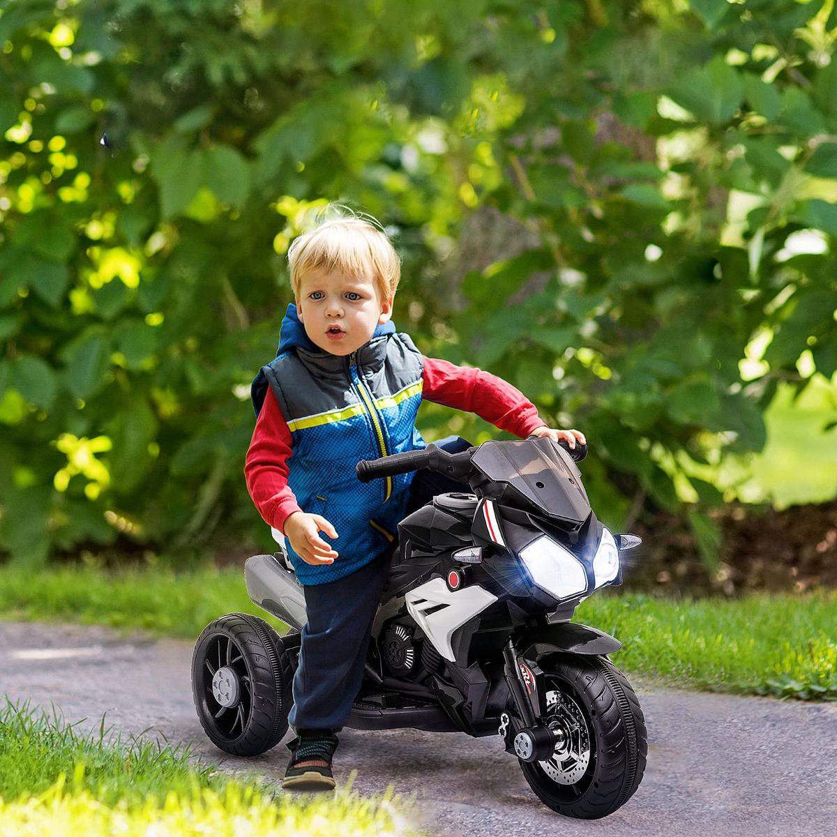 KINDER-ELEKTROMOTORRAD Kinderfahrzeug mit Lichtern und Geräuschen bis 3km/h - Schwarz, Metall (86/42/52cm) - HOMCOM