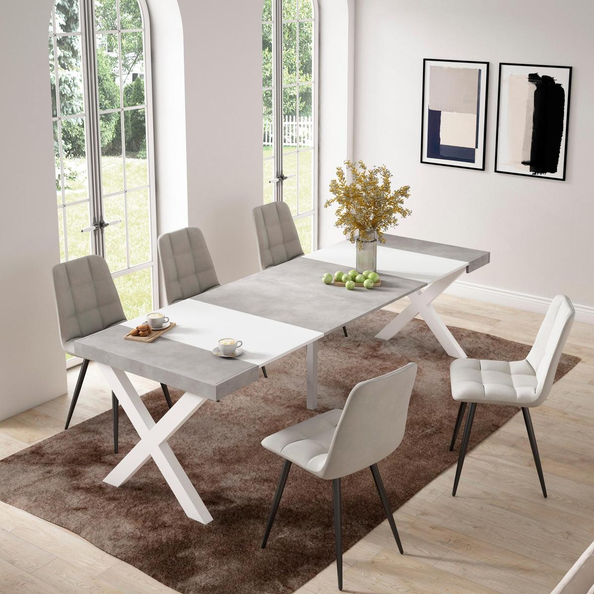 KONSOLENTISCH ausziehbar 58 bis 262cm, für 12 Gäste, weiß zementgrau, 90/58/73cm - Multicolor/Weiß, Holzwerkstoff (90/262/73cm) - Skraut Home