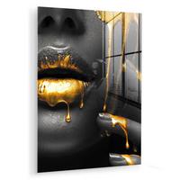 ACRYLGLASBILD Frau - Schwarz - Gold - Gesicht - Lippen 60x80 cm - Goldfarben, Glas (60/80cm) - MuchoWow