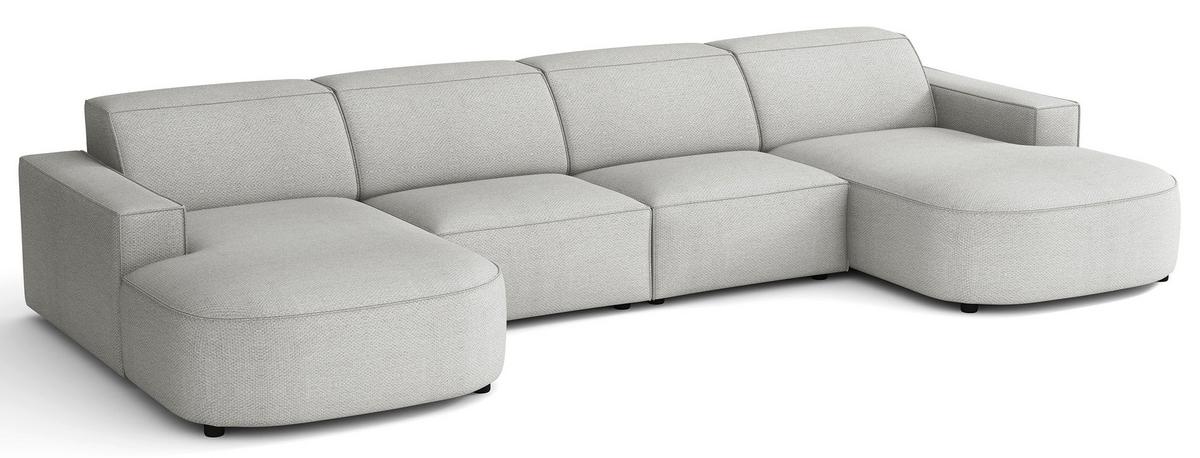 WOHNLANDSCHAFT Sallmo U-Form, universell, 3-Sitzer 368 cm - Hellgrau/Schwarz, Kunststoff/Textil (368/72/167cm) - Selsey