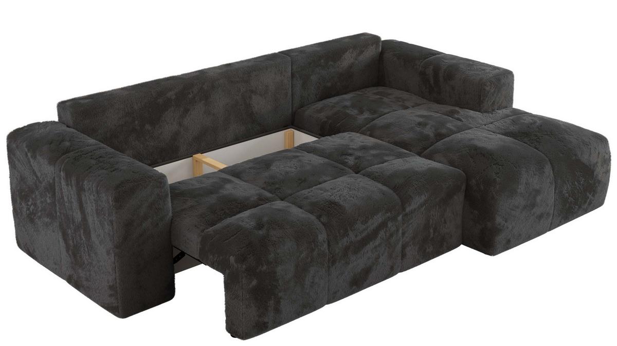ECKSOFA MONIVA Dunkelgrau Plüsch - Rechts - Dunkelgrau/Schwarz, Textil (266/164cm) - MKS