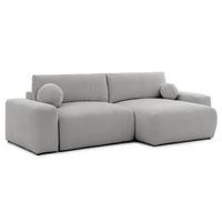 ECKSOFA Puffy mit Schlaffunktion und Bettkasten - besonders weich und puffig aus Grau Webstoff - Ottomane rechts - Schwarz/Grau, Holz/Kunststoff (266/138cm) - S-Style Möbel