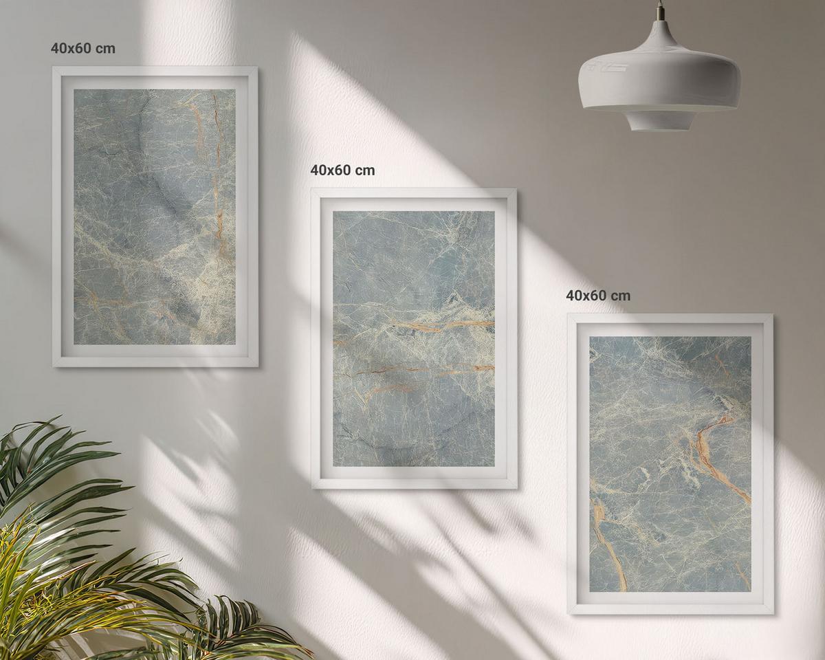 BILDER SET 3er Set - 40x60 cm Weißer Rahmen - Dekorativer Stein aus grünem Marmor - Weiß, Kunststoff (40/60cm) - TULUP