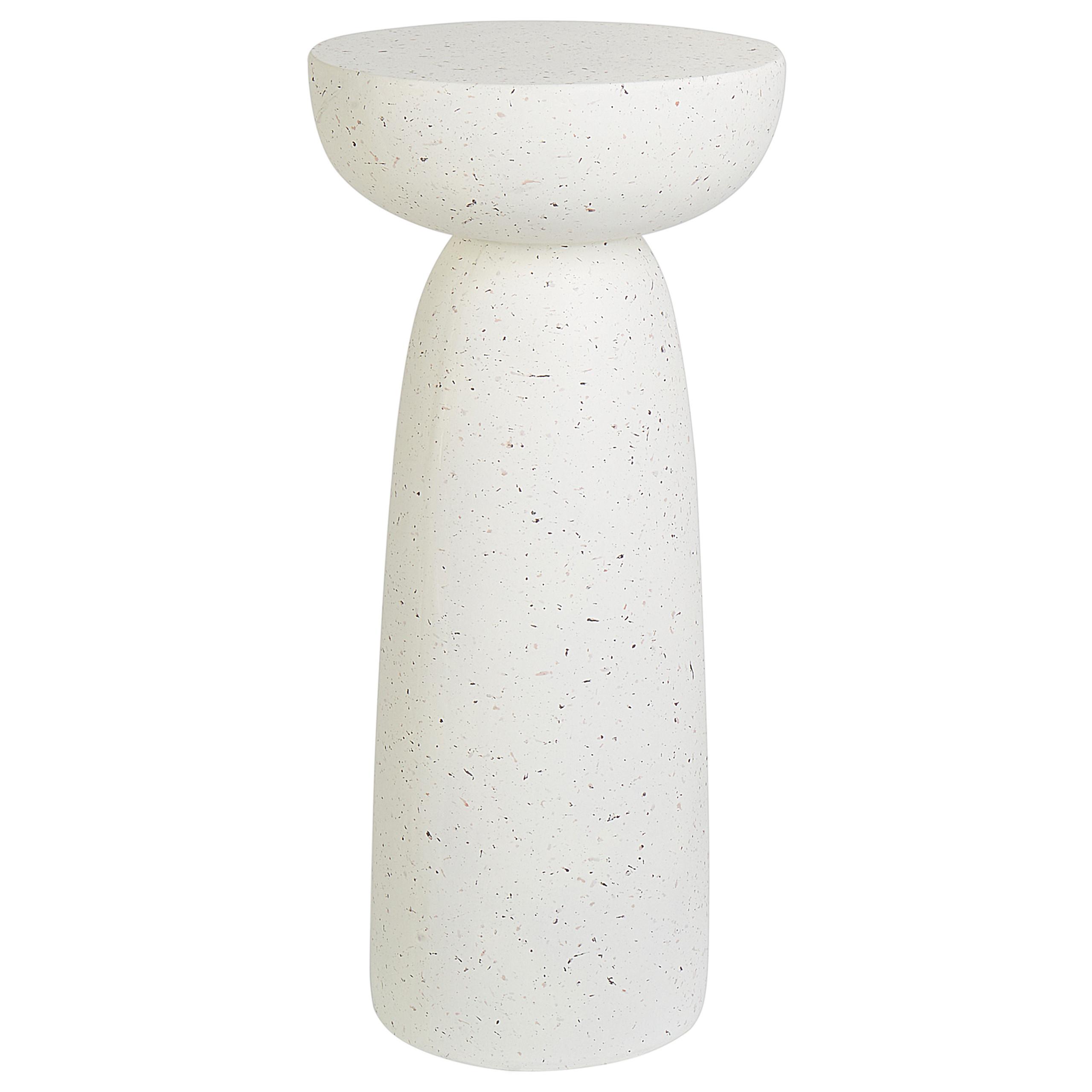BEISTELLTISCH Beton cremeweiß Terrazzo Optik rund 33 cm Cadini - Weiß, Stein (33/33/71cm) - Beliani