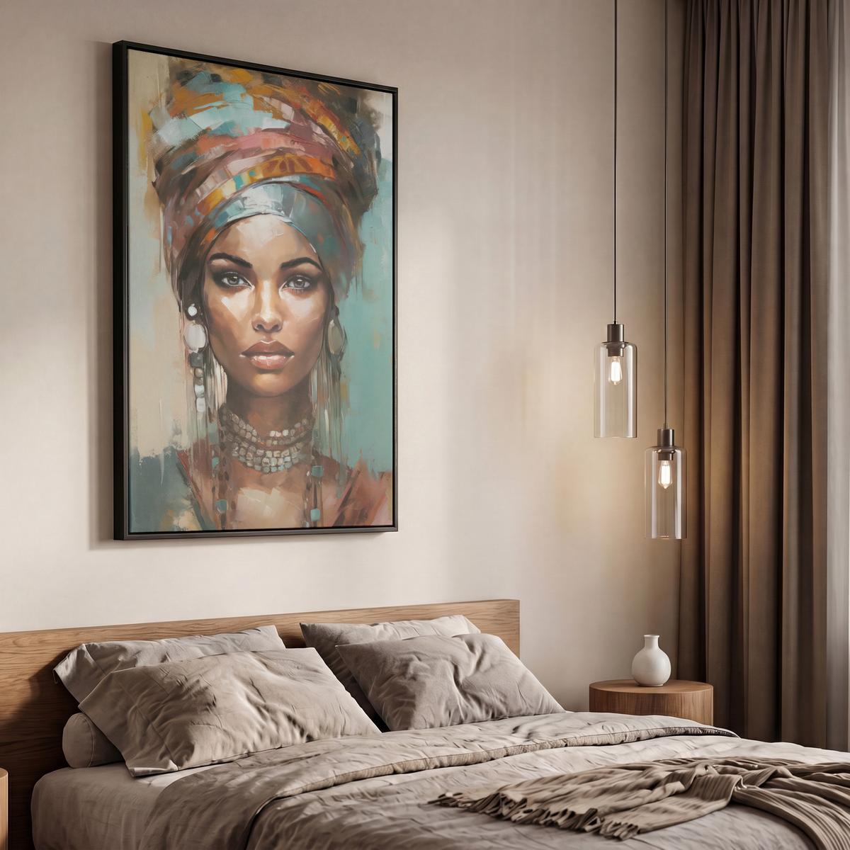 LEINWAND Bilder mit Rahmen - Frau - Kunst - Schmuck - Porträt - 60x90 - Blaugrau, Textil (60/90cm) - MuchoWow