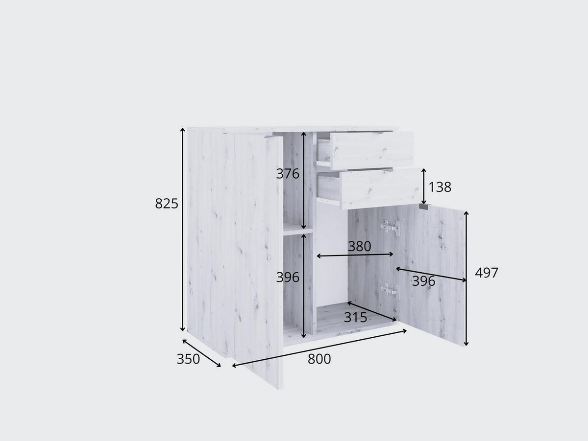 KOMMODE METRIX 80/82,5/35cm mit 2 Schubladen 2 Türen Kaschmir - Kaschmir, Holzwerkstoff (80/82.5/35cm) - MASSENO