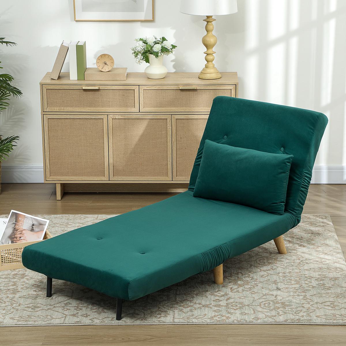 SCHLAFSESSEL, Klappsessel mit Bettfunktion, bis 120 kg belastbar, Dunkelgrün - Dunkelgrün/Naturfarben, Holz/Textil (78/79/72cm) - HOMCOM